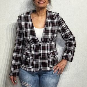 First Lady White Plaid Blazer Sz 12